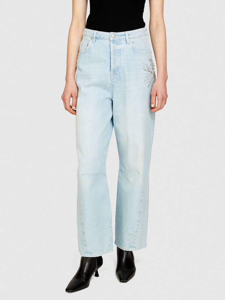 Barrel fit jeans with embroidery - women's carrot fit jeans - Light Blue | Sisley image number 4